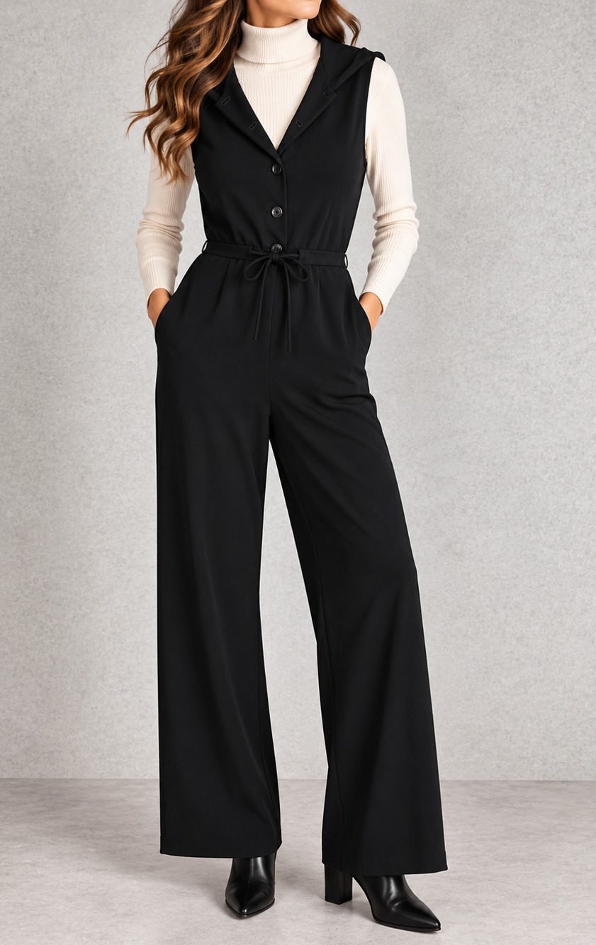 Vintage Garfield & Marks Jumpsuit S Black Hooded Wide Leg Y2K USA